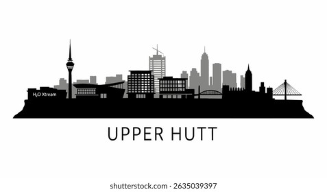 Upper Hutt Skyline with New Zealand, and Black Silhouette.