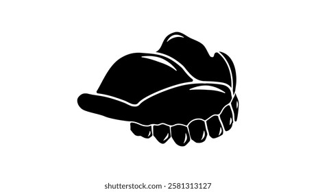 upper jaw teeth prosthesis, black isolated silhouette