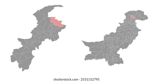 Mapa do distrito de Kohistan, divisão administrativa do Paquistão. Ilustração vetorial.