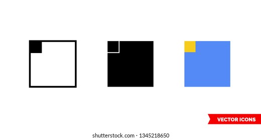Upper left corner icon of 3 types: color, black and white, outline. Isolated vector sign symbol.