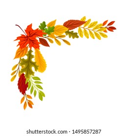 Upper left right corner of the autumn leaves. Vector illustration on a white background.