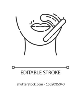 Upper Lip Waxing Linear Icon. Female Facial Hair Removal Procedure. Depilation With Natural Hot Sugar Wax. Thin Line Illustration. Contour Symbol. Vector Isolated Outline Drawing. Editable Stroke