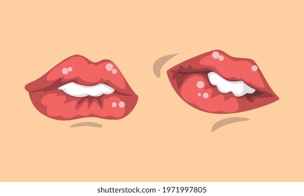 Upper and Lower Lips of Mouth Curving in Different Gestures Vector Set