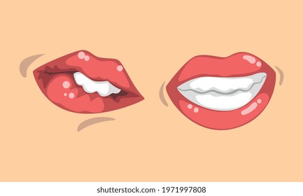 Upper and Lower Lips of Mouth Curving in Different Gestures Vector Set
