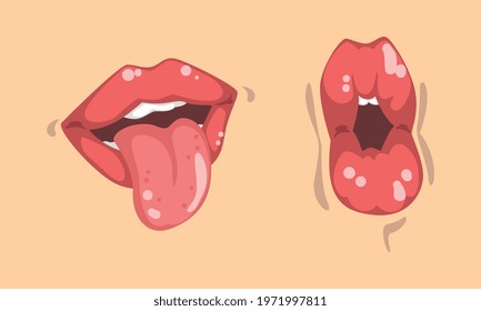 Upper and Lower Lips of Mouth Curving in Different Gestures Vector Set