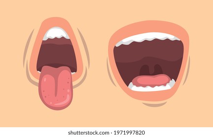 Upper and Lower Lips of Mouth Curving in Different Gestures Vector Set