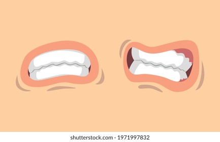 Upper and Lower Lips of Mouth Curving in Different Gestures Vector Set