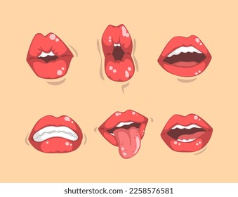 Upper and Lower Lips of Mouth Curving in Different Gestures Vector Set