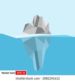 Upper and lower part of iceberg in ocean. Vector Icon.