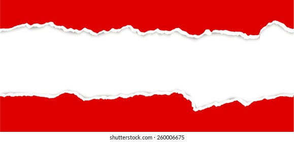upper and lower part of ripped open paper colored red