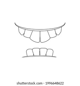 Upper and lower teeth. Vector icon, black outline on a white background. Simple minimal design, no color. Concept: dentistry, strong and healthy teeth, logo.