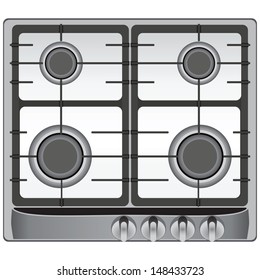 The upper part of the modern gas stove four burners. Vector illustration.