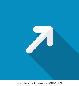 Upper right arrow icon. Modern design flat style icon with long shadow effect