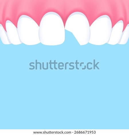 Upper teeth (Chipped) - Text box banner (square) illustration vector design. Dental care concept.