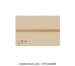 Upper view of closed brown carton box, realistic vector mockup illustration isolated on white background. Cardboard delivery and packaging container template.