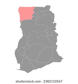 Mapa de la región del Alto Oeste, división administrativa de Ghana. Ilustración vectorial.