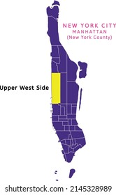 Upper West Side neighborhood location on map of Manhattan, New York City