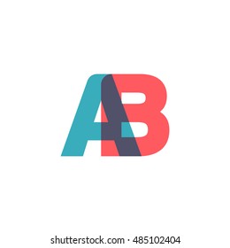 uppercase AB logo, modern classic pale blue red overlap transparent logo