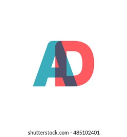 uppercase AD logo, modern classic pale blue red overlap transparent logo