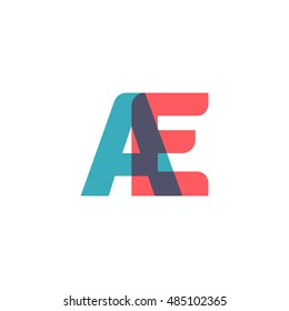uppercase AE logo, modern classic pale blue red overlap transparent logo