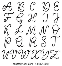 Uppercase alphabet. Hand drawn typeface, lettering script font. Letters handwritten in modern calligraphy style for logo design, poster, print. Vector illustration EPS10.