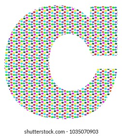The uppercase alphabet letter C with multiple colored small polka dots