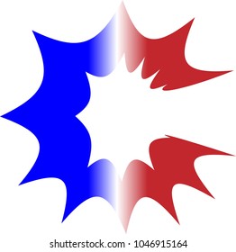 THE UPPERCASE ALPHABET LETTER C IN RED WHITE AND BLUE STRIPED COLORS WITH A STARBURST OUTLINE