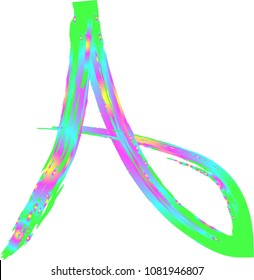 THE UPPERCASE ALPHABET LETTER A IN PINK BLUE AND GREEN WATERCOLOR SPLASH STROKES