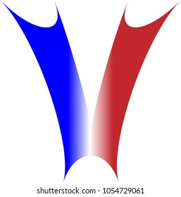 THE UPPERCASE ALPHABET LETTER V IN RED WHITE AND BLUE STRIPES WITH A STARBURST PATTERN
