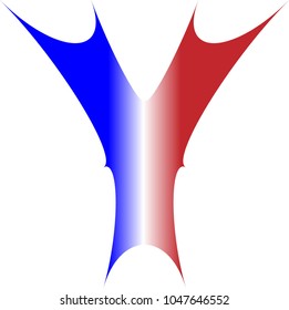 THE UPPERCASE ALPHABET LETTER Y IN RED WHITE AND BLUE STRIPES WITH A STARBURST OUTLINE