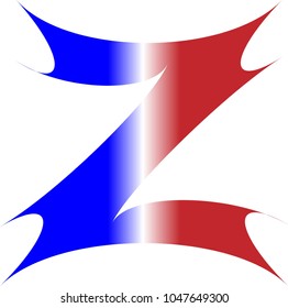 THE UPPERCASE ALPHABET LETTER Z IN RED WHITE AND BLUE STRIPES WITH NA STARBURST OUTLINE