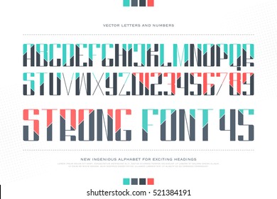 uppercase alphabet letters and numbers. vector font type design. cut lettering symbols. stylish, keen typesetting. headings typeface template