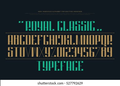 uppercase alphabet letters and numbers. vector font type design. decorative lettering symbols. stylish, regular typesetting. headings classic typeface vector template