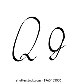 Uppercase alphabet and lowercase - the letter Q, vector illustration of a black hand-drawn doodle. Stock illustration.