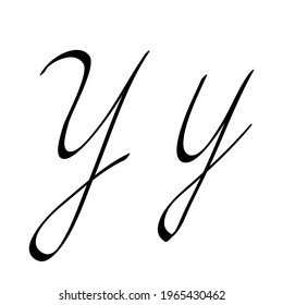 Uppercase alphabet and lowercase - the letter Y, vector illustration of a black hand-drawn doodle. Stock illustration.