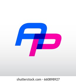 uppercase AP logo, electric blue magenta overlap transparent logo