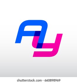 uppercase AY logo, electric blue magenta overlap transparent logo