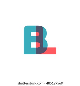 uppercase BL logo, modern classic pale blue red overlap transparent logo