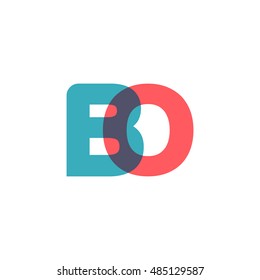 uppercase BO logo, modern classic pale blue red overlap transparent logo