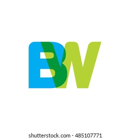uppercase BW logo, blue green overlap transparent logo