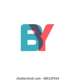 uppercase BY logo, modern classic pale blue red overlap transparent logo