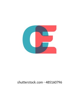 uppercase CE logo, modern classic pale blue red overlap transparent logo