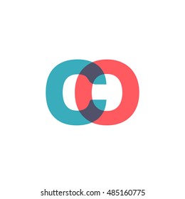 uppercase CO logo, modern classic pale blue red overlap transparent logo