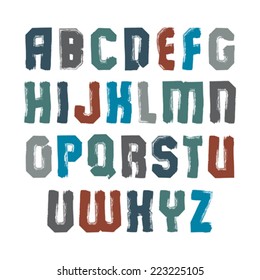 Uppercase colorful calligraphic brush letters, hand-painted bright vector alphabet.