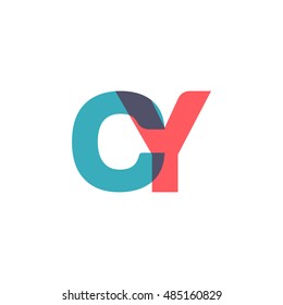 uppercase CY logo, modern classic pale blue red overlap transparent logo