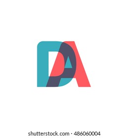 uppercase DA logo, modern classic pale blue red overlap transparent logo