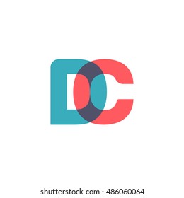 uppercase DC logo, modern classic pale blue red overlap transparent logo