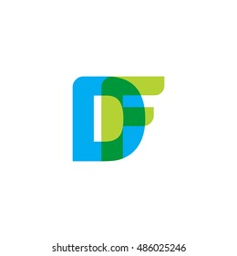 uppercase DF logo, blue green overlap transparent logo