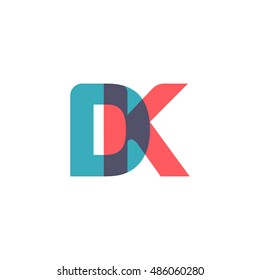 uppercase DK logo, modern classic pale blue red overlap transparent logo