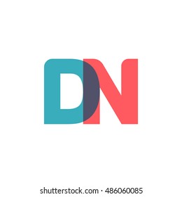 uppercase DN logo, modern classic pale blue red overlap transparent logo